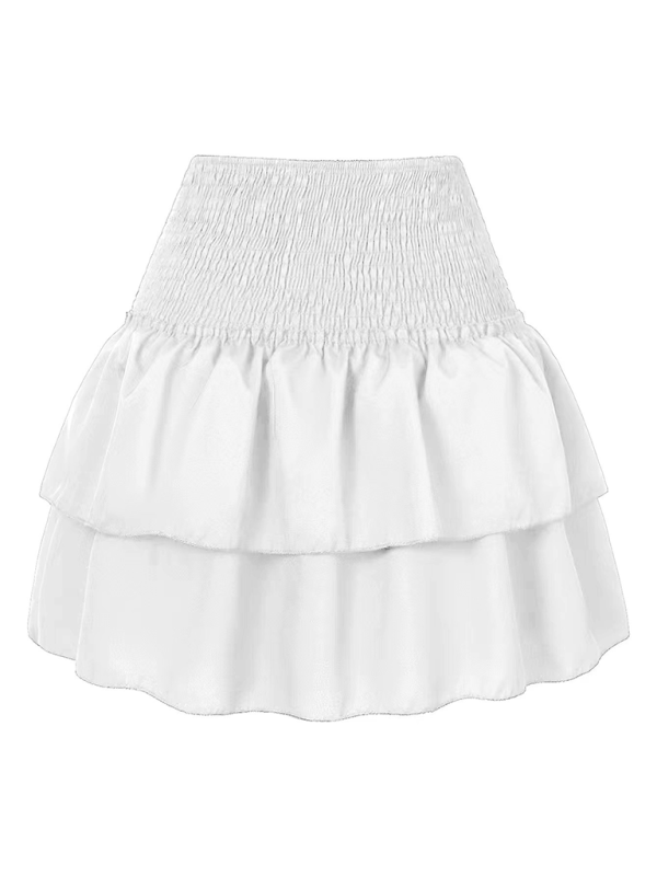 Women's skirt pleated skirt ruffled printed skirt fashionable floral short skirt White