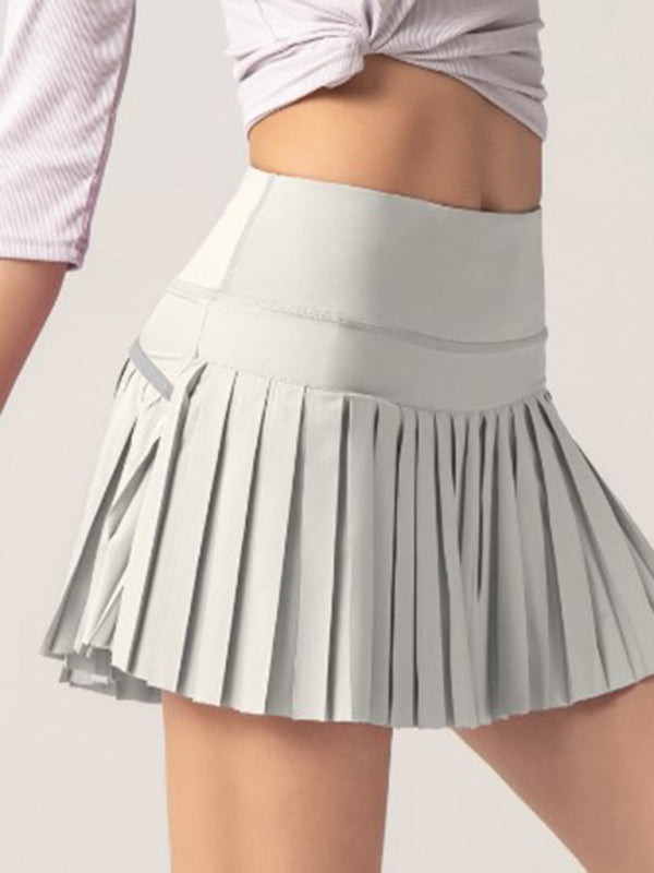 Anti-exposure outdoor quick-drying pocket culottes sports shorts tennis pleated skirt Grey