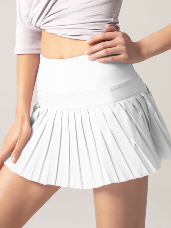 Anti-exposure outdoor quick-drying pocket culottes sports shorts tennis pleated skirt White