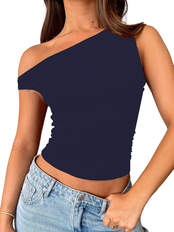 Off-Shoulder Crop Vest Purplish blue navy