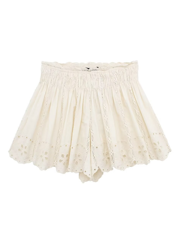 Ladies new embroidered beige shorts Cream