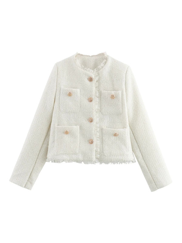 Gold Button Slub Jacket White