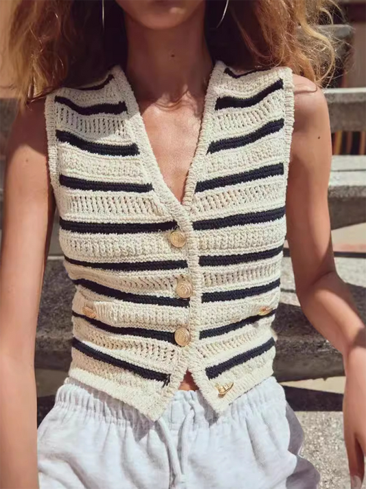 V-neck striped knitted vest Stripe