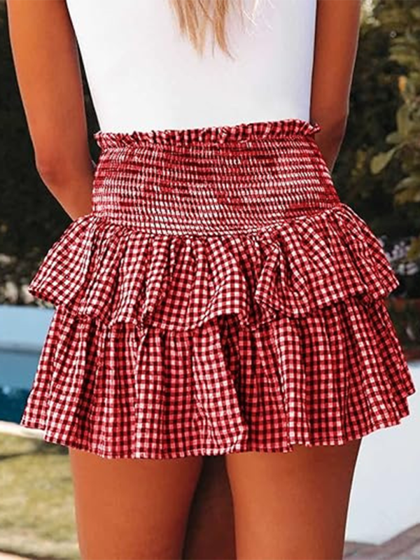 Cake plaid short skirt with high waist short skirt Y2k hot girl fashion short skirt