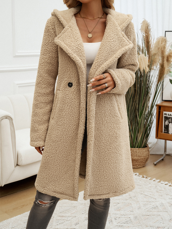 Casual Loose Hooded Plush Coat for Women Khaki