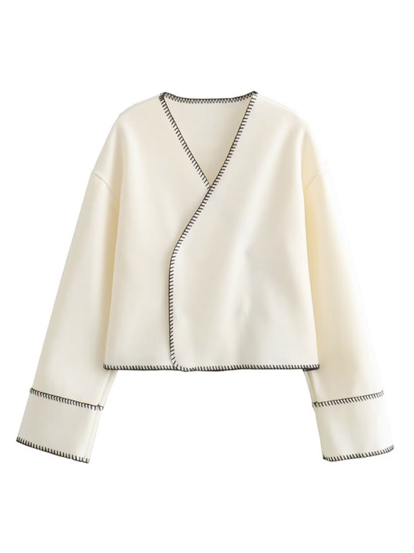 Early Autumn Thin Loose V-Neck Cardigan Jacket Cream