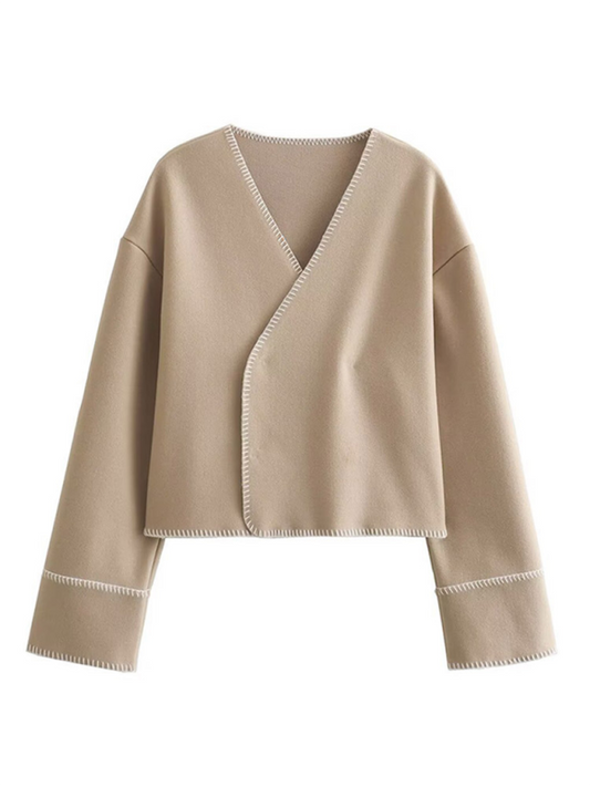 Early Autumn Thin Loose V-Neck Cardigan Jacket Khaki