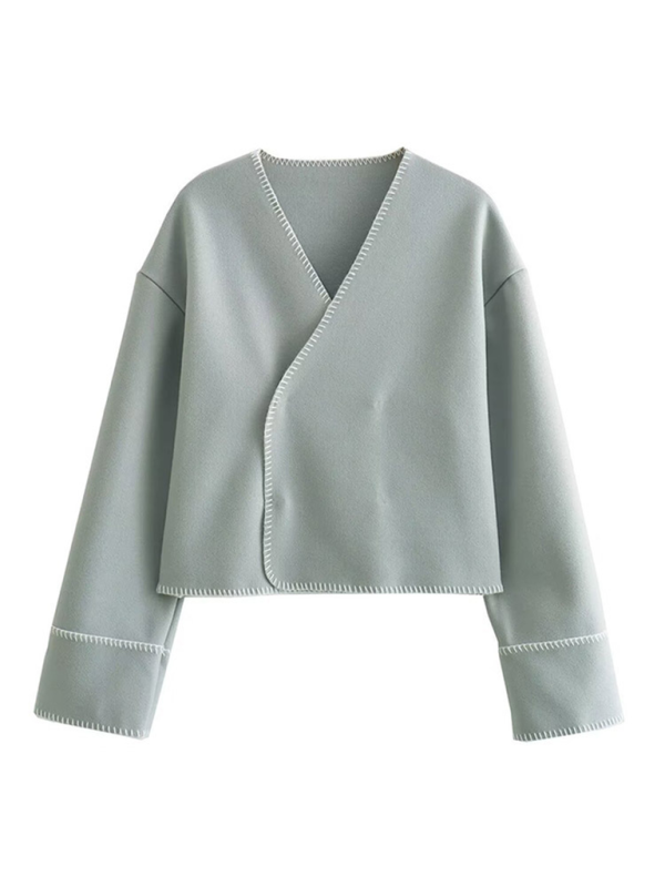 Early Autumn Thin Loose V-Neck Cardigan Jacket Clear blue