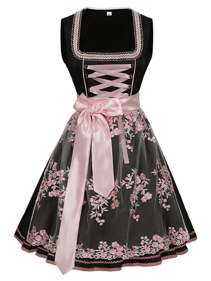 Black & White Floral Oktoberfest Dirndl Black