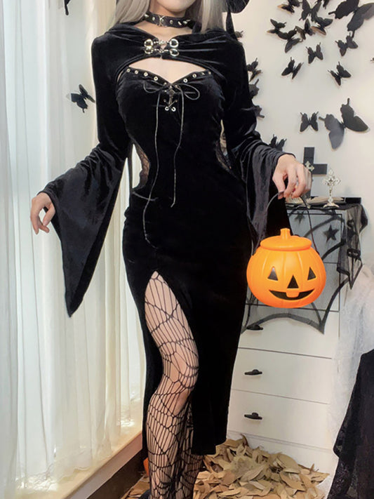 Women's Halloween Spider Web Dress Black