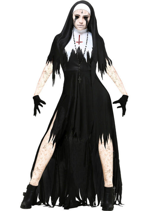 Women's Halloween Nun Vampire Costume Black