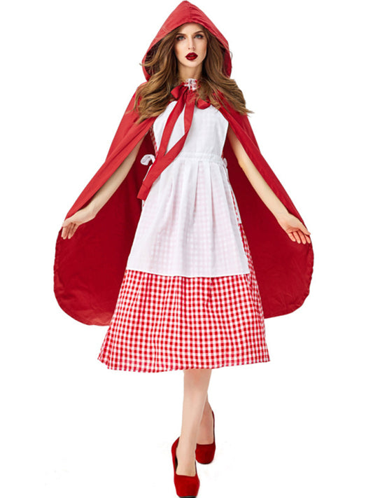 Women's Halloween Red Plaid Little Red Riding Hood Costume Red