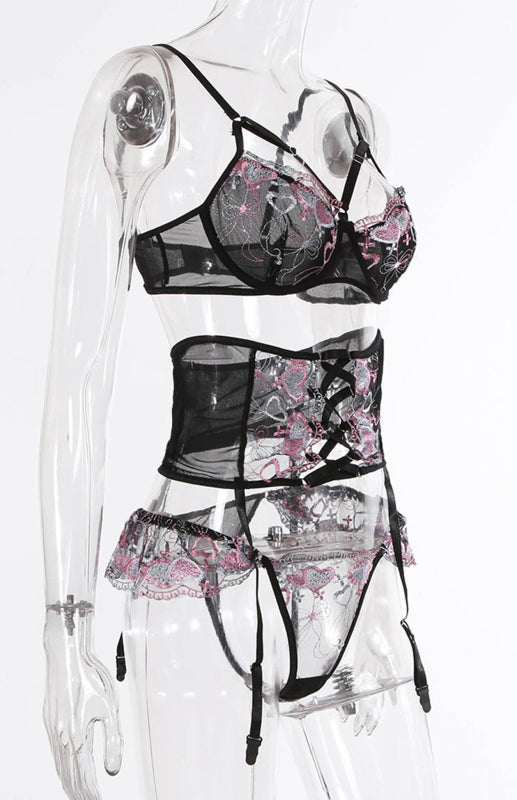 Sexy Heart Embroidered Lingerie Set