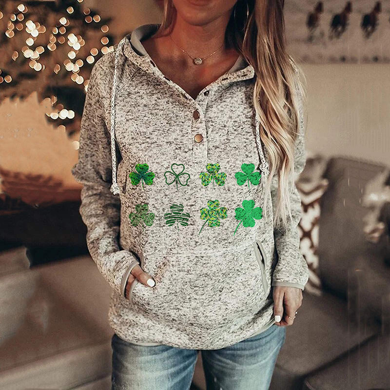 Women's St. Patrick's Irish Day Hooded Buttoned Long Sleeve Sweatshirt Pattern3