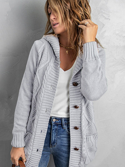 mid-length cardigan hooded sweater jacket Misty grey