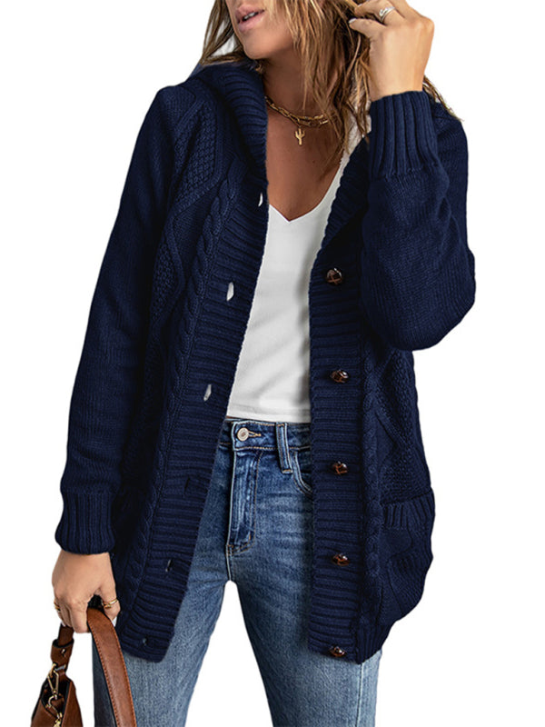 mid-length cardigan hooded sweater jacket Blue