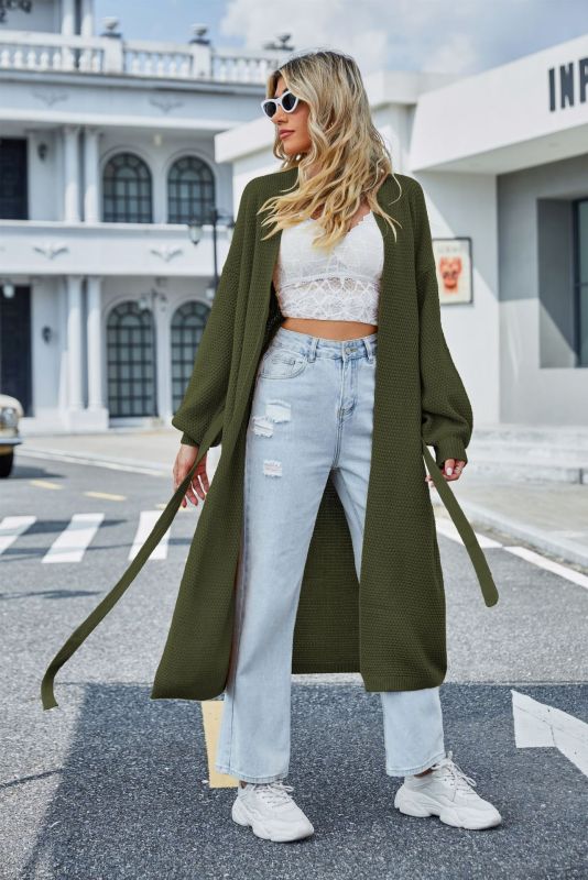 women's loose strappy knitted cardigan sweater Green