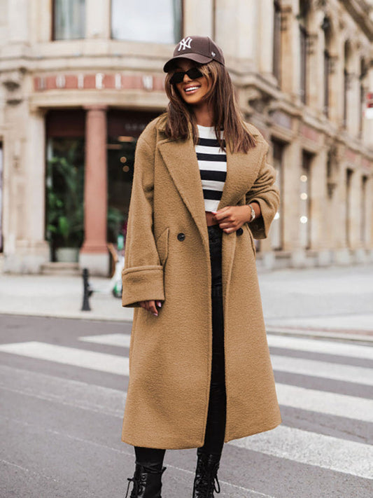 women's oversize loose suit collar woolen coat coat Khaki