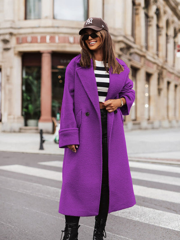 women's oversize loose suit collar woolen coat coat Purple