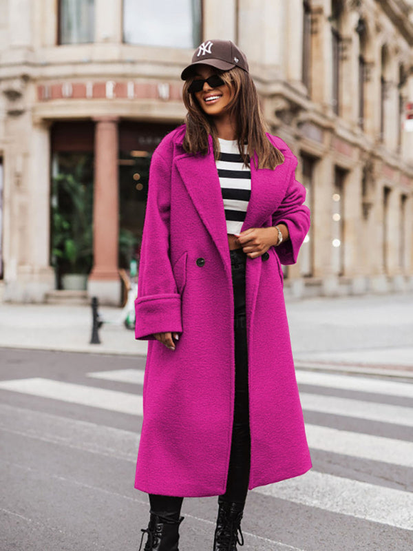 women's oversize loose suit collar woolen coat coat Rose