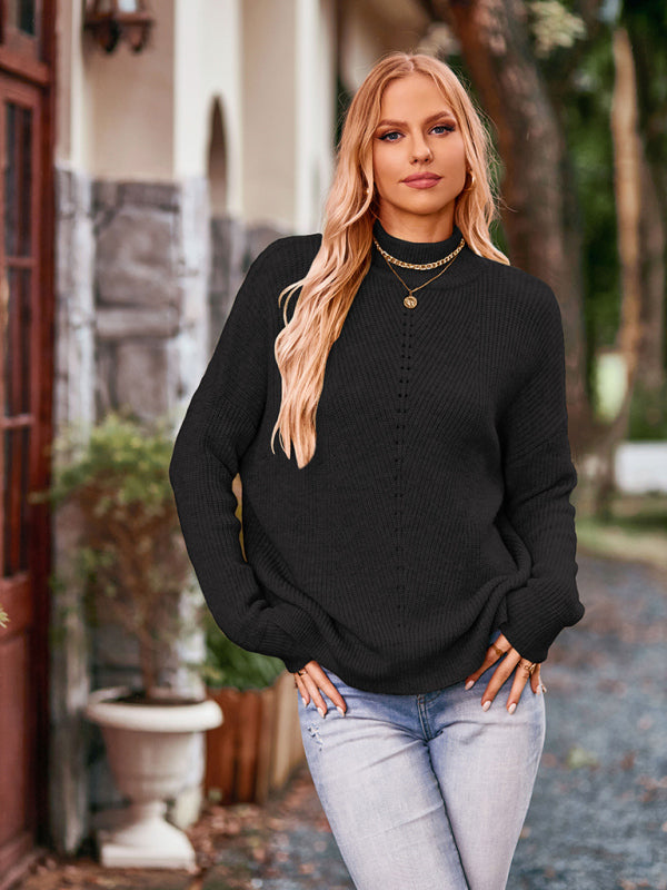 women's turtleneck loose pullover sweater Black
