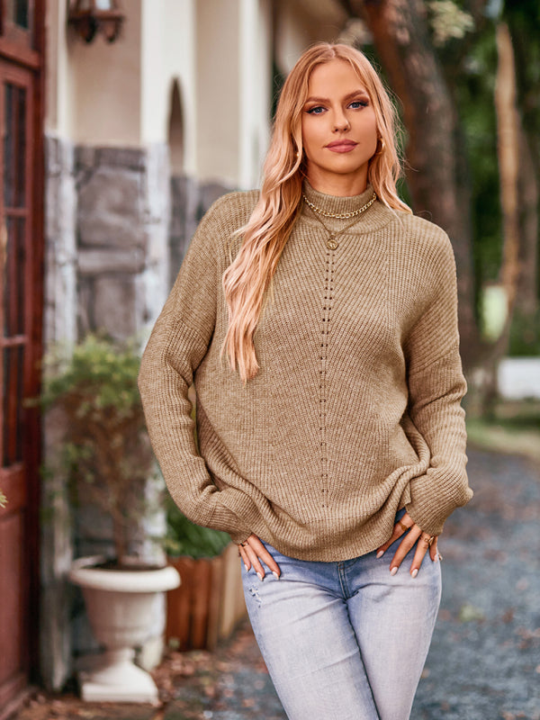 women's turtleneck loose pullover sweater Khaki
