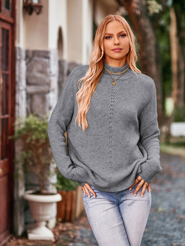 women's turtleneck loose pullover sweater Grey