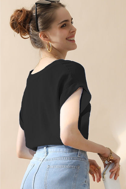 V-Neck Trim Rolled Sleeve Shirt