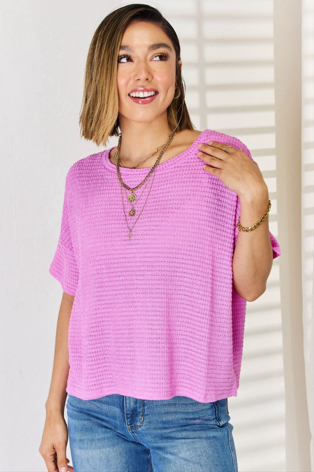 Plus Size Super Soft Round Neck Tee Bright Mauve