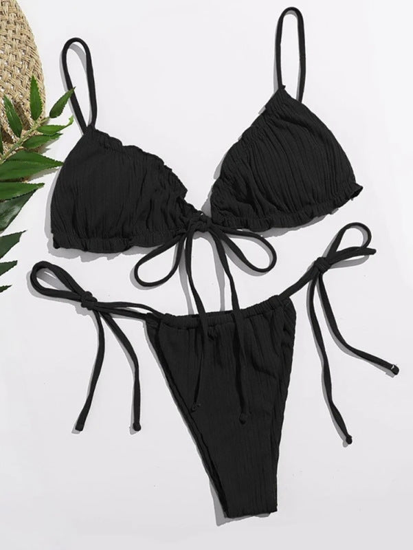 Women's strappy sexy suspender two-piece bikini Black
