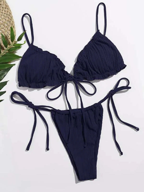 Women's strappy sexy suspender two-piece bikini Blue