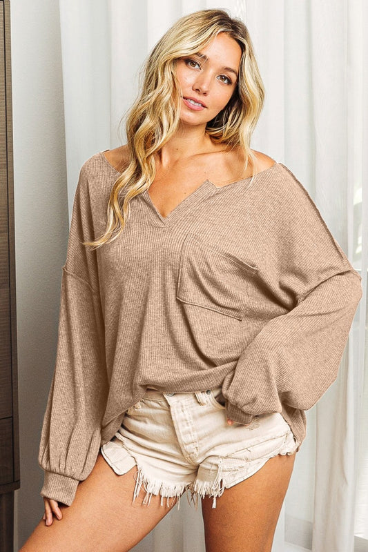 Long Sleeve Top with Exposed Seams TAUPE