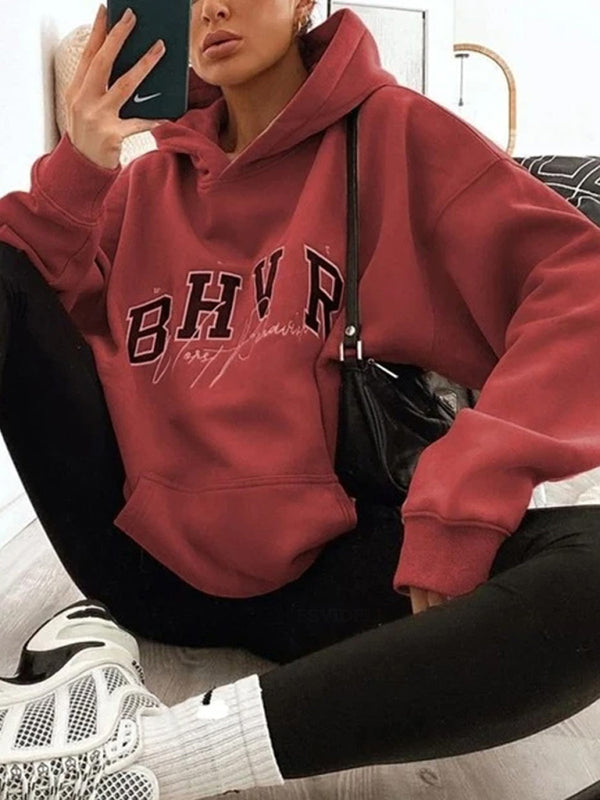 BHVR game letter printing plus fleece warm long-sleeved sweater