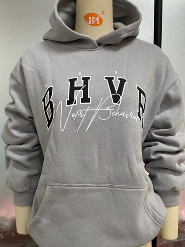 BHVR game letter printing plus fleece warm long-sleeved sweater