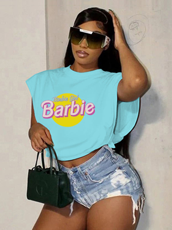 Barbie print letter print sports casual women's short-sleeved T-shirt