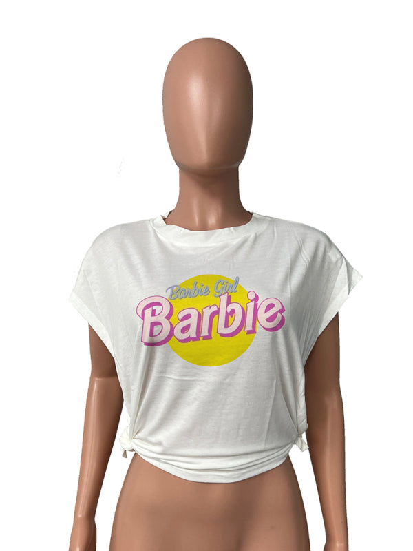 Barbie print letter print sports casual women's short-sleeved T-shirt