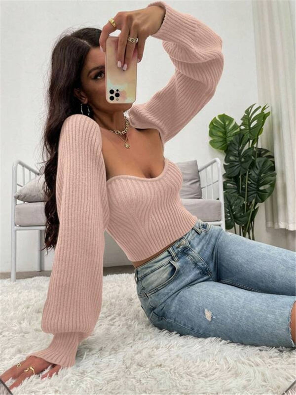 Fashionable shawl tube top knitted sweater two-piece set
