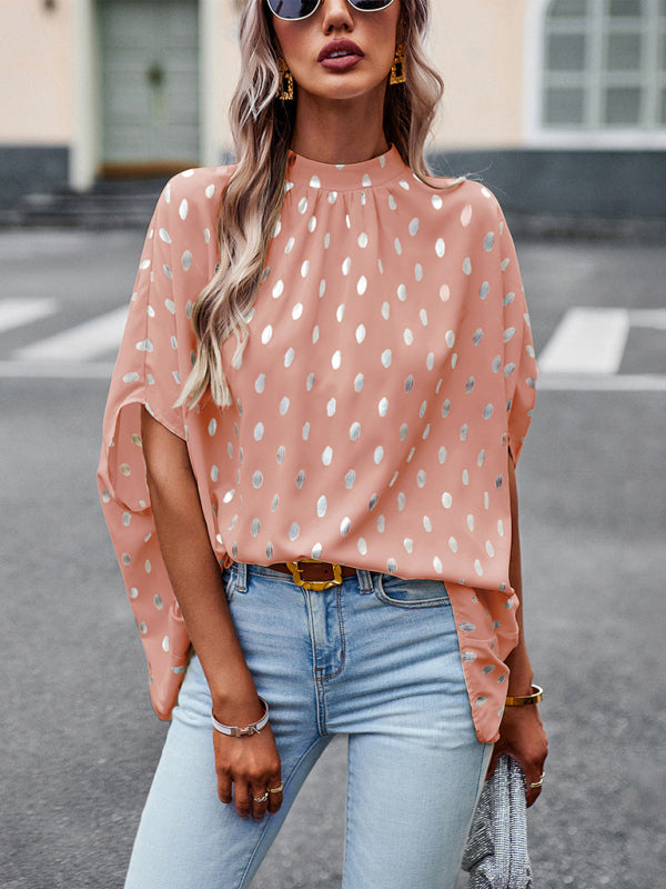 Long-Sleeve Polka Dot Blouse, Spring & Summer Style Pink