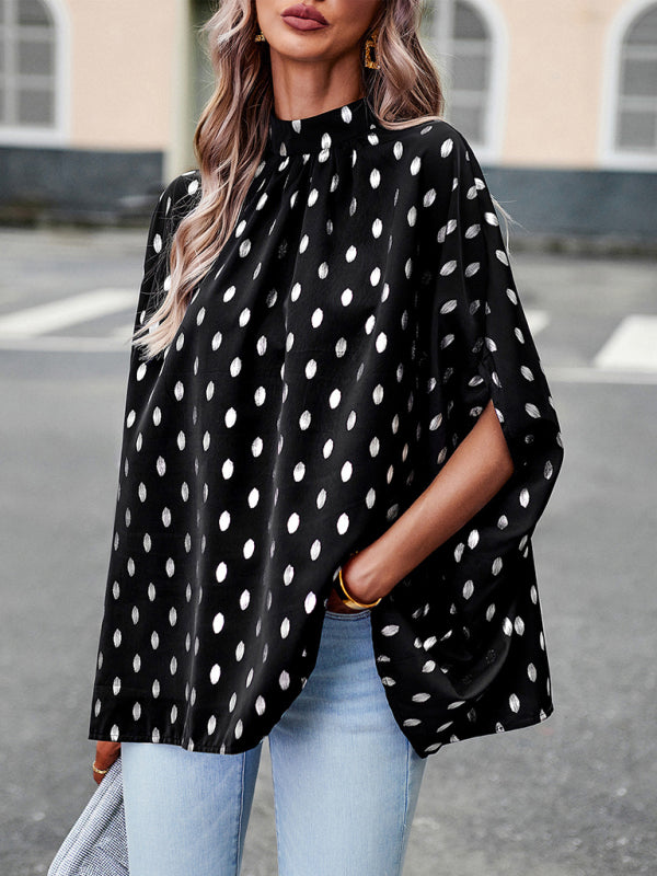 Long-Sleeve Polka Dot Blouse, Spring & Summer Style Black