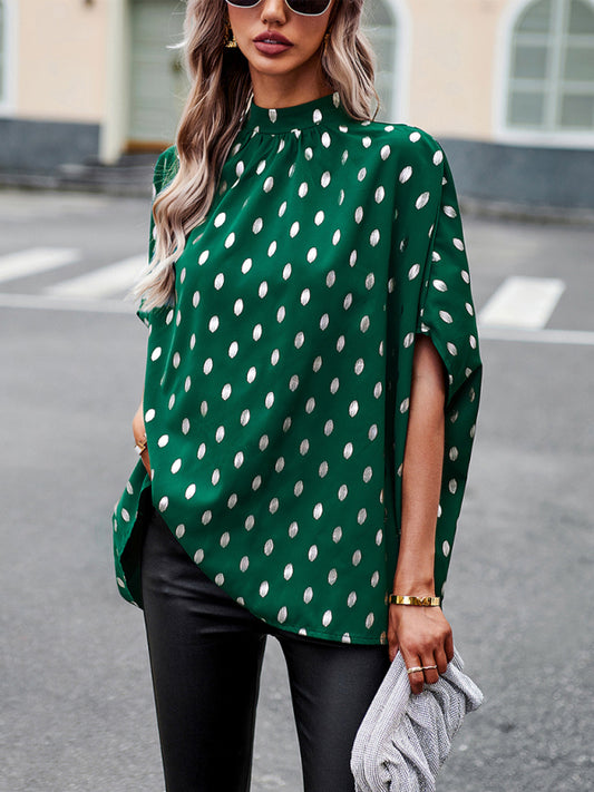 Long-Sleeve Polka Dot Blouse, Spring & Summer Style Green