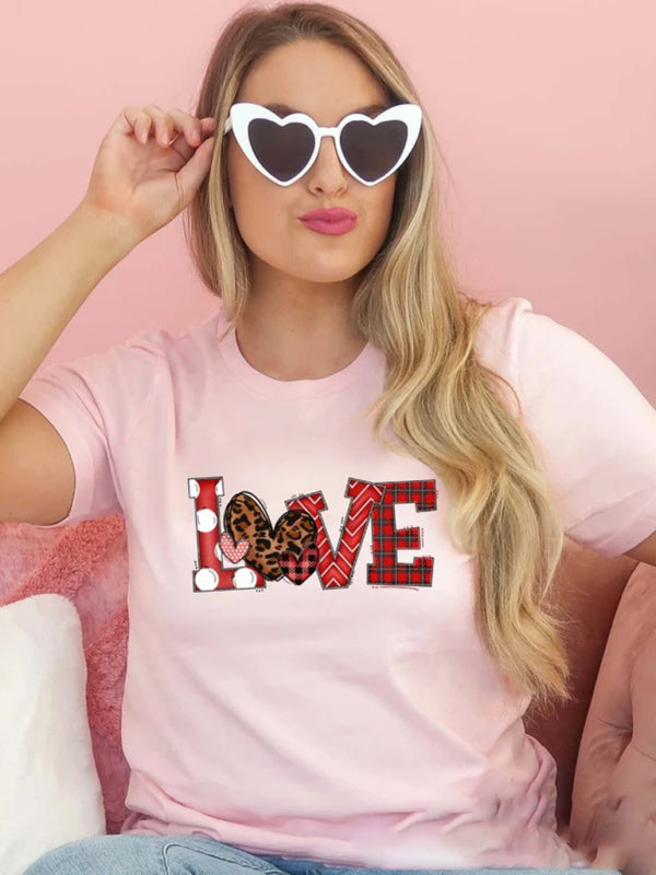 Love print love cotton slim round neck short-sleeved T-shirt