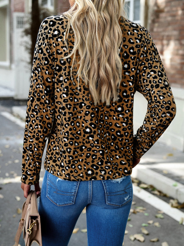 New Ladies Elegant V Neck Leopard Knit Top