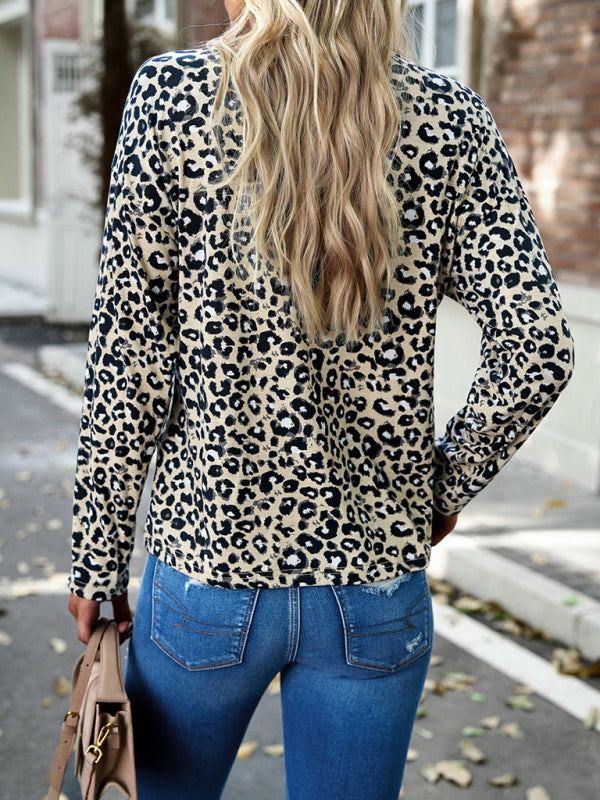 New Ladies Elegant V Neck Leopard Knit Top