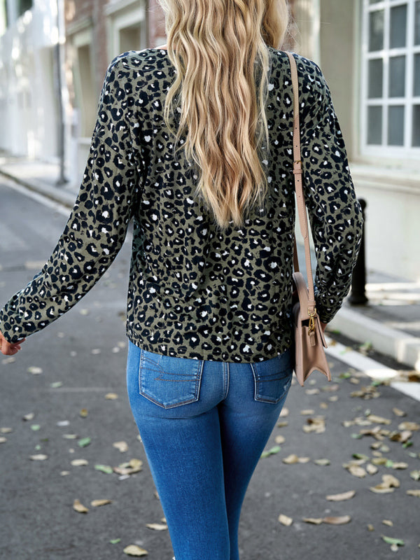 New Ladies Elegant V Neck Leopard Knit Top