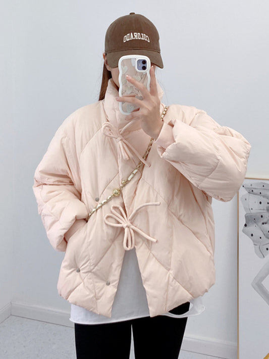 New fashion loose and foreign style short white duck down jacket Pink