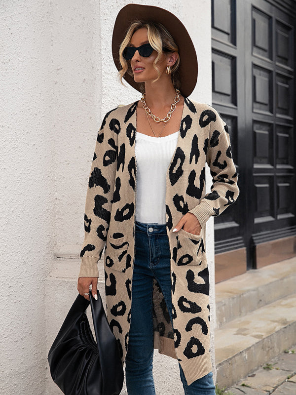 New leopard print knitted jacket cardigan women's sweater