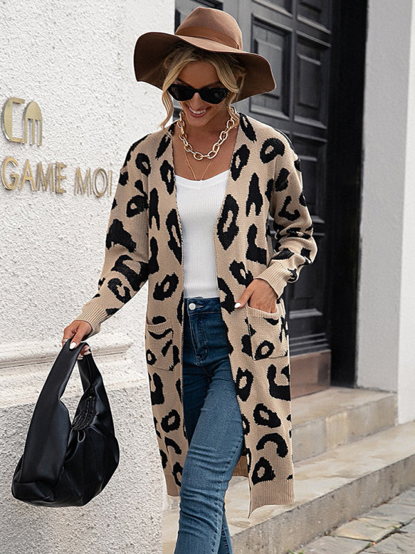 New leopard print knitted jacket cardigan women's sweater