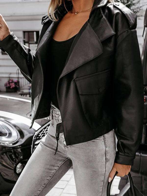 New street trendy long sleeve lapel jacket top Black