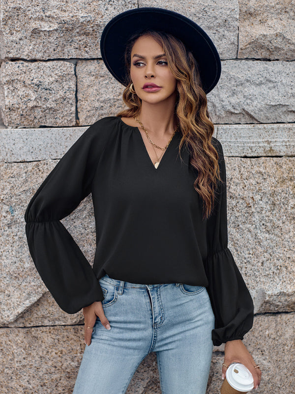 St. Patricks Day - Relaxed V-Neck Top for Fall & Winter Black