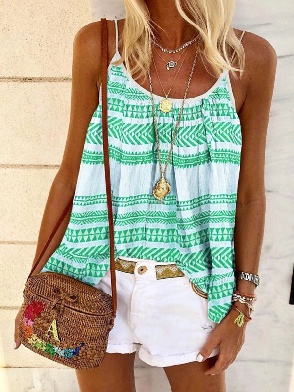 Summer loose casual sexy geometric print camisole Green